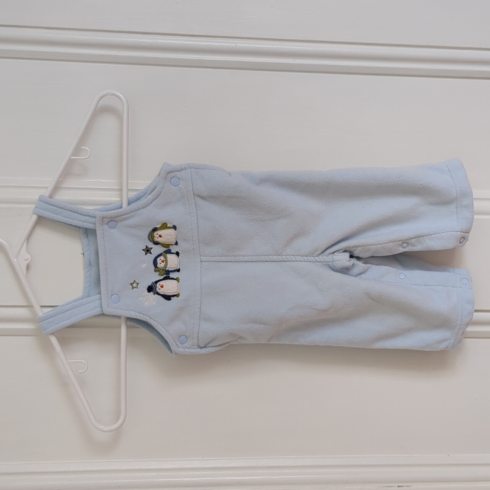6M Carter's Penguin Winter Christmas Snowflake Soft Blue Romper Snaps